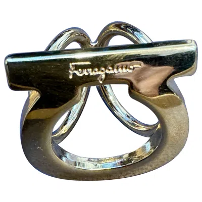 Pre-owned Ferragamo Salvatore  Ganchini Scarf Ring /ring Gold Tone, Medium Size In Black