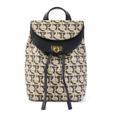 Pre-owned Ferragamo Salvatore  Gancini Beige Black White Pvc Leather Backpack ()