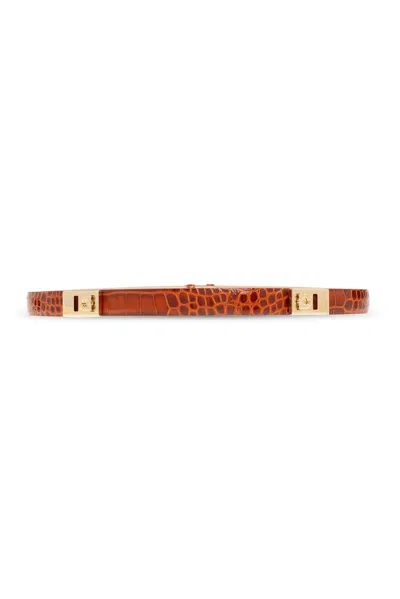 Ferragamo Extendable Hug Belt In Croc-embossed Leather In Brown
