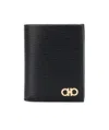 Ferragamo Black Cardholder With Gold-tone Gancini Logo In Calf Leather Man In Nude