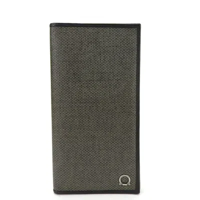 Pre-owned Ferragamo Salvatore  Gancini Black Gray Pvc Leather Long Wallet (bi-fold) () In Multi