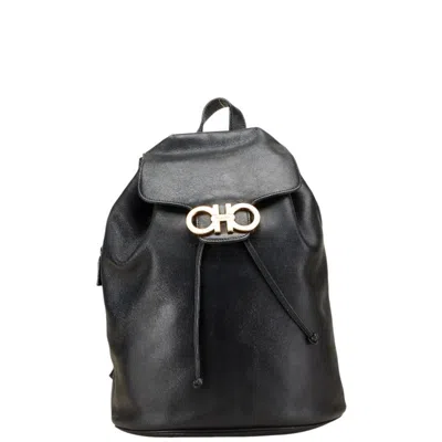Pre-owned Ferragamo Salvatore  Gancini Black Leather Backpack ()