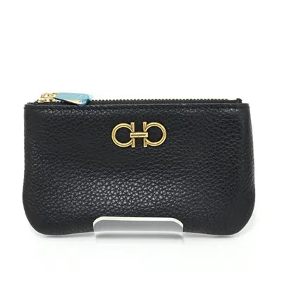 Pre-owned Ferragamo Salvatore  Gancini Black Leather Coin Purse/coin Case ()