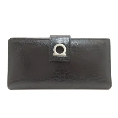 Pre-owned Ferragamo Salvatore  Gancini Black Leather Long Wallet (bi-fold) ()