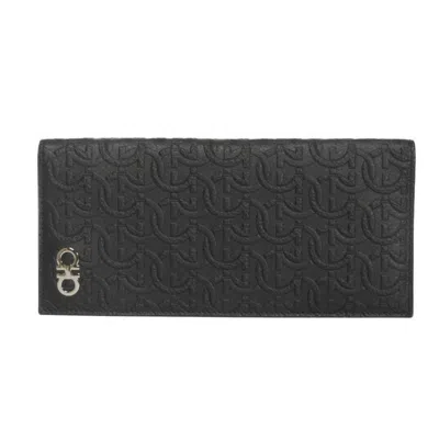 Pre-owned Ferragamo Salvatore  Gancini Black Leather Long Wallet (bi-fold) ()