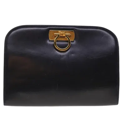 Ferragamo Salvatore  Gancini Black Leather Shoulder Bag ()