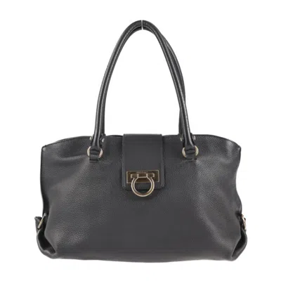 Pre-owned Ferragamo Salvatore  Gancini Black Leather Tote Bag ()