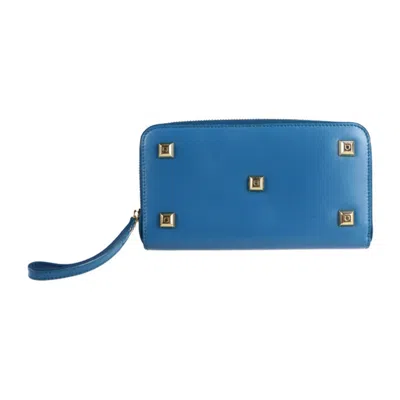 Pre-owned Ferragamo Salvatore  Gancini Blue Leather Long Wallet (bi-fold) ()
