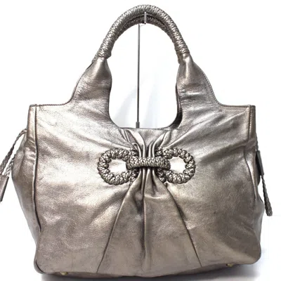 Pre-owned Ferragamo Salvatore  Gancini Bronze Gray Leather Handbag Shoulder Bag Tote Bag ()