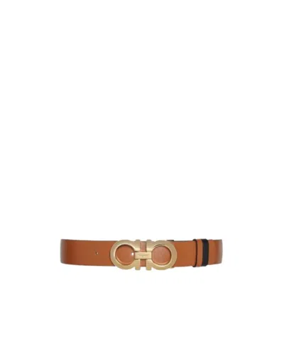 Ferragamo Salvatore  Gancini Buckle Reversible Belt In Brown