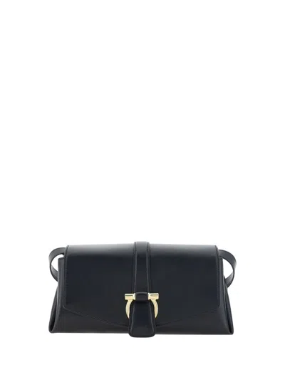 Ferragamo Black Crossbody Bag With Gancini Buckle Detail In Leather Woman
