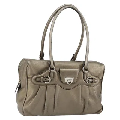 Pre-owned Ferragamo Salvatore  Gancini Buckle Shoulder Bag Leather Gold Leather Tote Bag Bag ()