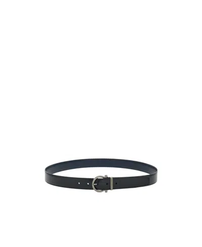 Ferragamo Salvatore  Gancini Buckled Reversible Belt In Black