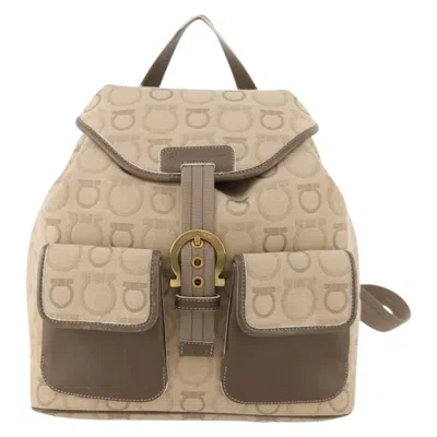 Pre-owned Ferragamo Salvatore  Gancini Canvas Beige Canvas Backpack Bag ()