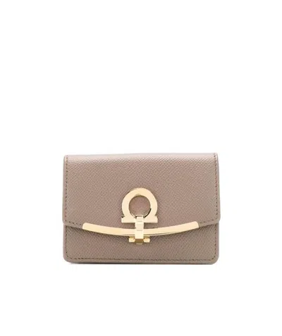 Ferragamo Salvatore  Gancini Card Case In Gray