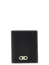 Ferragamo Black Cardholder With Gold-tone Gancini Logo In Calf Leather Man In Black