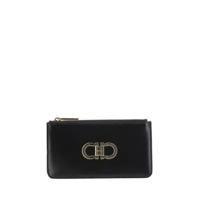Ferragamo Salvatore  Gancini Card Holder In Black