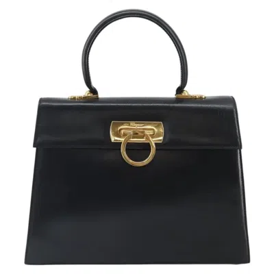 Pre-owned Ferragamo Salvatore  Gancini Convertible Top Handle Leather Black Leather Handbag ()