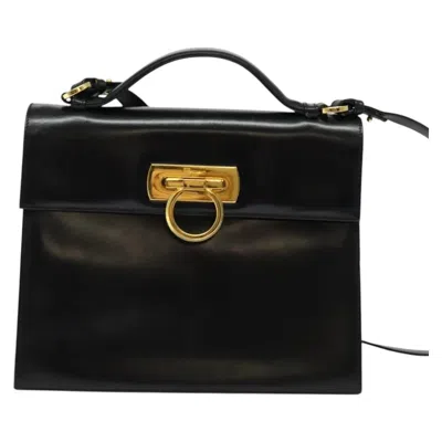 Pre-owned Ferragamo Salvatore  Gancini Convertible Top Handle Leather Black Leather Handbag ()