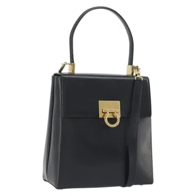 Pre-owned Ferragamo Salvatore  Gancini Convertible Top Handle Leather Black Leather Handbag ()