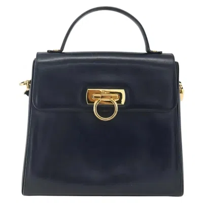 Pre-owned Ferragamo Salvatore  Gancini Convertible Top Handle Leather Navy Leather Handbag ()