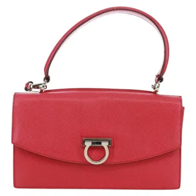 Pre-owned Ferragamo Salvatore  Gancini Convertible Top Handle Saffiano Leather Pink Leather Handbag ()