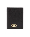 Ferragamo Black Cardholder With Gold-tone Gancini Logo In Calf Leather Man In Black