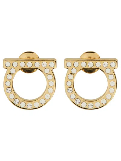 Ferragamo Gancini Crystals Earrings In Gold