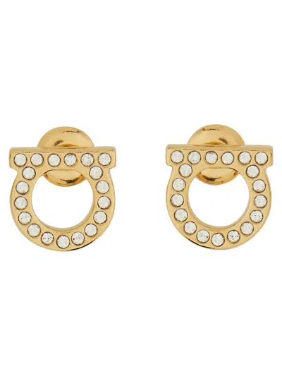 Ferragamo Gancini Crystals Earrings In Gold
