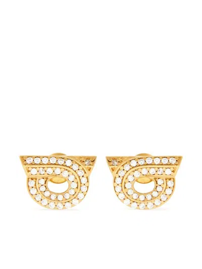 FERRAGAMO SALVATORE FERRAGAMO GANCINI EARRINGS WITH RHINESTONES - SIZE 14 ACCESSORIES