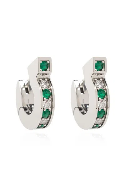 Ferragamo Crystal Embellished Gancini Earrings In Silver