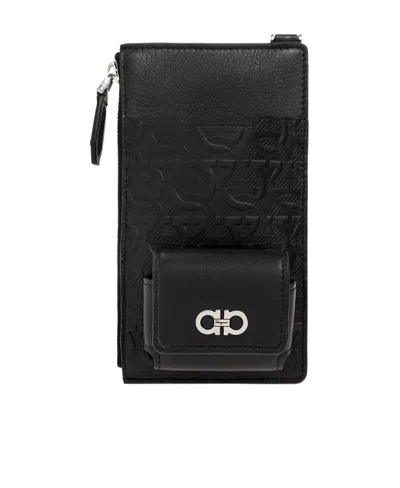 Ferragamo Salvatore  Gancini Embossed Smartphone Crossbody Bag In Black