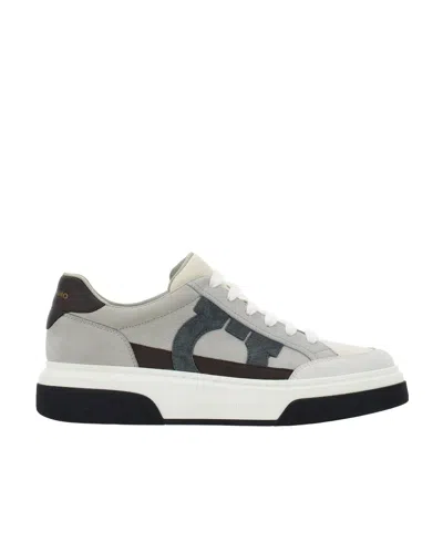 FERRAGAMO SALVATORE FERRAGAMO GANCINI-EMBROIDERED LACE-UP SNEAKERS