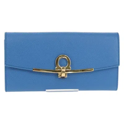 Pre-owned Ferragamo Salvatore  Gancini Flap Continental Wallet Leather Blue Leather Wallets Accessory (pre-owne