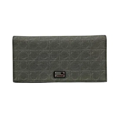Pre-owned Ferragamo Salvatore  Gancini Gray Leather Long Wallet (bi-fold) ()