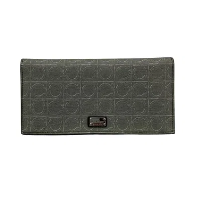 Pre-owned Ferragamo Salvatore  Gancini Gray Leather Long Wallet (bi-fold) ()