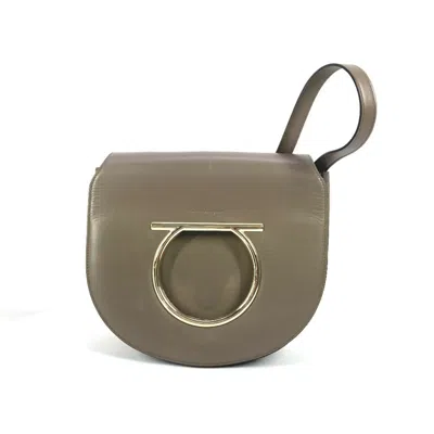 Pre-owned Ferragamo Salvatore  Gancini Grayish Leather Clutch Bag Pochette Shoulder Bag ()