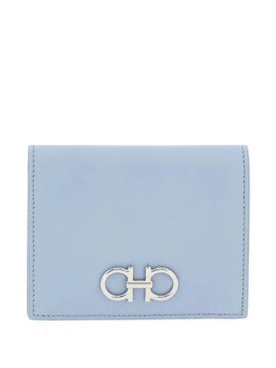 Ferragamo Compact Wallet Textured Finish In Blue