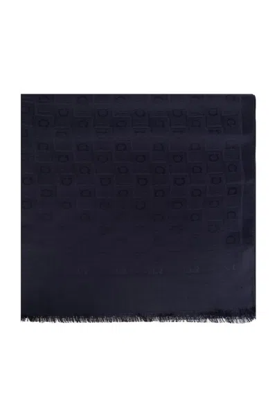 Ferragamo Salvatore  Gancini Jacquard Scarf In Navy