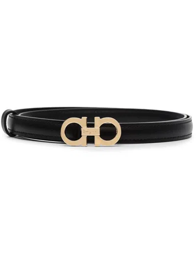 Ferragamo 2.5cm Gancini Reversible Leather Belt In Black