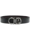 Ferragamo Black And Brown Reversible Belt With Gancini Detail In Smooth Leather Man In Black