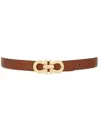 Ferragamo Adjustable Reversible Leather Belt With Pebbled Texture In Brown