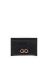 Ferragamo Black Card-holder With Gancini Detail In Hammered Leather Woman In Black