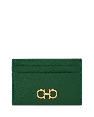 Ferragamo Salvatore  Gancini Leather Card Case In Forest Green