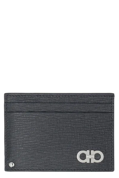 Ferragamo Salvatore  Gancini Leather Card Holder In Black