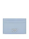 Ferragamo Textured Leather Card Holder Gancini Design In Blue