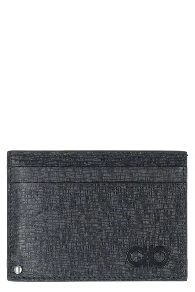 Ferragamo Salvatore  Gancini Leather Card Holder In Black