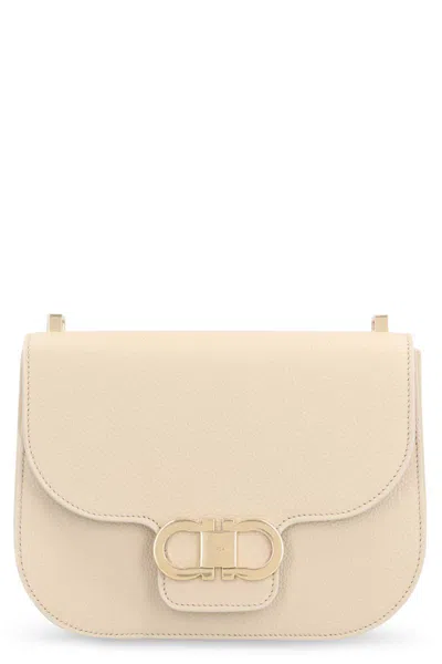 Ferragamo Double Gancini Cross Body Flap Bag In Neutrals