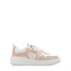 Ferragamo Gancini Leather Sneakers Featuring Suede Paneling In Powder