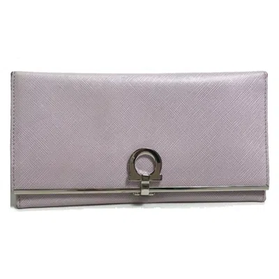 Pre-owned Ferragamo Salvatore  Gancini Light Purple Leather Long Wallet (bi-fold) ()